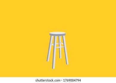 El taburete blanco está solo en el fondo amarillo