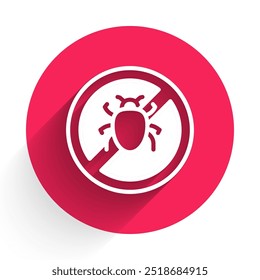 White Stop colorado beetle icon isolated with long shadow background. Red circle button. Vector