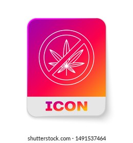 White Stop marijuana or cannabis leaf icon isolated on white background. No smoking marijuana. Hemp symbol. Rectangle color button. Vector Illustration