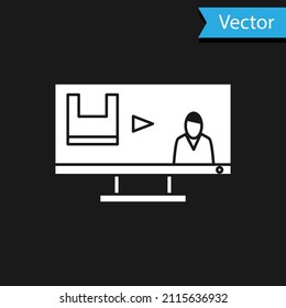 White Stop plastic pollution icon isolated on black background. Ecological poster.  Vector Illustration