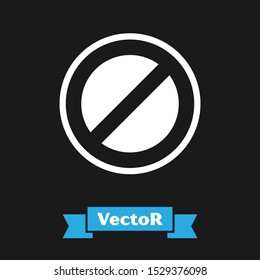 White Stop sign icon isolated on black background. Traffic regulatory warning stop symbol.  Vector Illustration