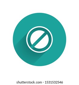 White Stop sign icon isolated with long shadow. Traffic regulatory warning stop symbol. Green circle button. Vector Illustration