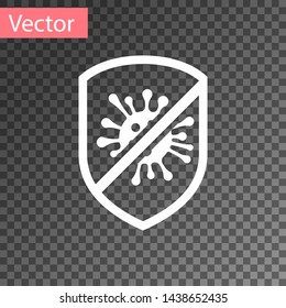 White Stop virus, bacteria, germs and microbe icon isolated on transparent background. Antibacterial and antiviral defence, protection infection.  Vector Illustration