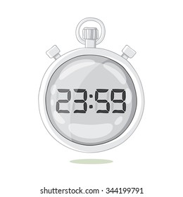 White stopwatch hovering in the air. Vector illustration on a white background, painted by hand.