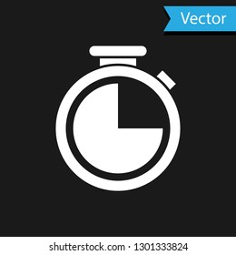 White Stopwatch icon isolated on black background. Time timer sign. Vector Illustration