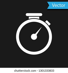 White Stopwatch icon isolated on black background. Time timer sign. Vector Illustration