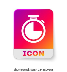 White Stopwatch icon isolated on white background. Time timer sign. Rectangle color button. Vector Illustration