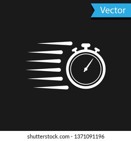 White Stopwatch icon isolated on black background. Time timer sign. Chronometer sign. Vector Illustration