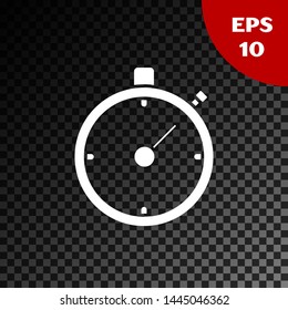 White Stopwatch icon isolated on transparent dark background. Time timer sign. Chronometer sign.  Vector Illustration