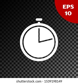 White Stopwatch icon isolated on transparent dark background. Time timer sign.  Vector Illustration