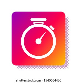 White Stopwatch icon isolated on white background. Time timer sign. Square color button. Vector Illustration
