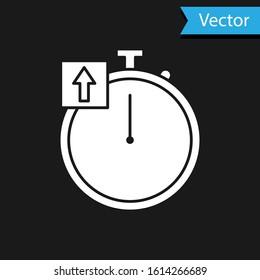 White Stopwatch icon isolated on black background. Time timer sign. Chronometer sign.  Vector Illustration