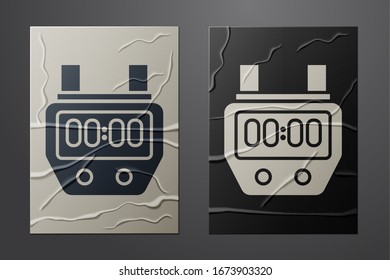White Stopwatch icon isolated on crumpled paper background. Time timer sign. Chronometer sign. Paper art style. Vector Illustration