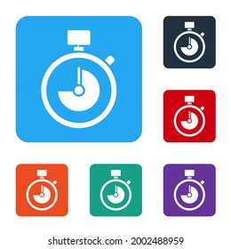 White Stopwatch icon isolated on white background. Time timer sign. Chronometer sign. Set icons in color square buttons. Vector Illustration