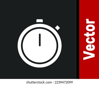 White Stopwatch icon isolated on black background. Time timer sign. Chronometer sign.  Vector Illustration