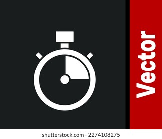 White Stopwatch icon isolated on black background. Time timer sign. Chronometer sign.  Vector