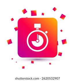 White Stopwatch icon isolated on white background. Time timer sign. Chronometer sign. Square color button. Vector Illustration