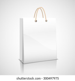 White store-bought package. Illustration with voluminous white shopping bag on a light background.