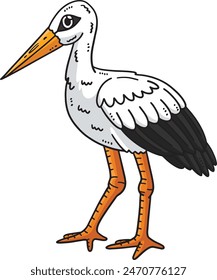 White Stork Bird Cartoon Colored Clipart 