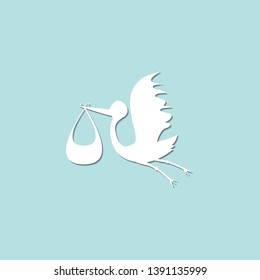 White stork carrying a cute baby.