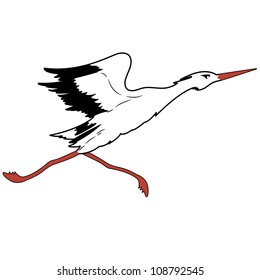 White Stork in flight. vector illustration.