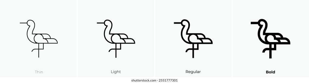 white stork icon. Thin, Light Regular And Bold style design isolated on white background