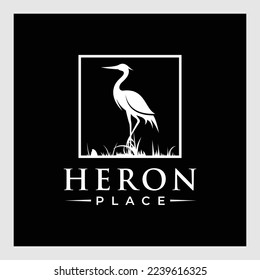 White Stork Logo Vector.heron design logo concept. line heron vector. heron bird. color style.