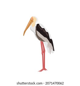 White stork standing on his feet.Isolated vector illustration on a white background.