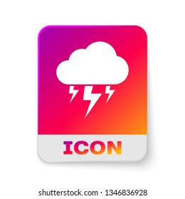 White Storm icon isolated on white background. Cloud and lightning sign. Weather icon of storm. Rectangle color button. Vector Illustration