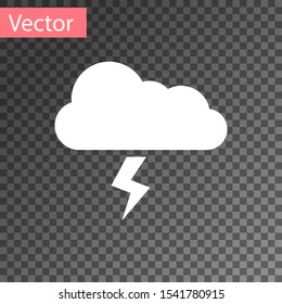 White Storm icon isolated on transparent background. Cloud and lightning sign. Weather icon of storm.  Vector Illustration