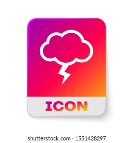 White Storm icon isolated on white background. Cloud and lightning sign. Weather icon of storm. Rectangle color button. Vector Illustration