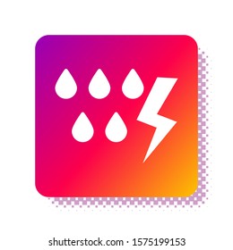 White Storm icon isolated on white background. Drop and lightning sign. Weather icon of storm. Square color button. Vector Illustration
