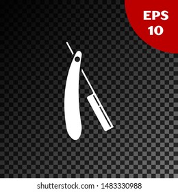 White Straight razor icon isolated on transparent dark background. Barbershop symbol.  Vector Illustration