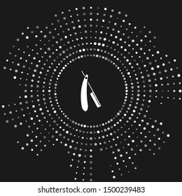 White Straight razor icon isolated on grey background. Barbershop symbol. Abstract circle random dots. Vector Illustration