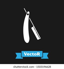 White Straight razor icon isolated on black background. Barbershop symbol.  Vector Illustration