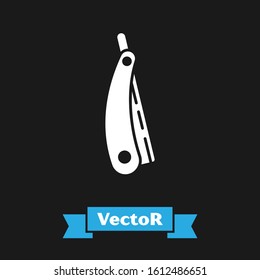 White Straight razor icon isolated on black background. Barbershop symbol.  Vector Illustration