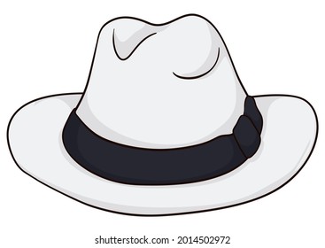 White straw hat and black band, a traditional accessory in the Colombian and paisa culture in cartoon style and isolated over white background.