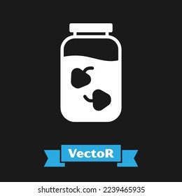 White Strawberry jam jar icon isolated on black background.  Vector