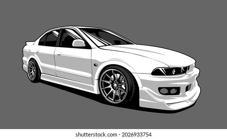 White Street Racing Old School Car Vector Illustration.