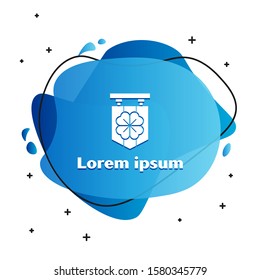 White Street signboard with four leaf clover icon isolated on white background. Suitable for advertisements bar, cafe, pub. Abstract banner with liquid shapes. Vector Illustration