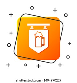 White Street signboard with glass of beer icon isolated on white background. Suitable for advertisements bar, cafe, pub, restaurant. Orange square button. Vector Illustration