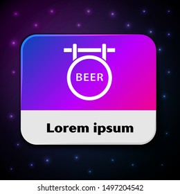 White Street signboard with inscription Beer icon isolated on black background. Suitable for advertisements bar, cafe, pub, restaurant. Rectangle color button. Vector Illustration