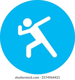 A white stretching icon on a light blue circular background, symbolizing flexibility and wellness. The design conveys a sense of movement and health, promoting vitality and an active lifestyle in a mi