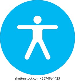 A white stretching icon on a light blue circular background, symbolizing flexibility and wellness. The design conveys a sense of movement and health, promoting vitality and an active lifestyle in a mi