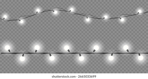 Luces de cadena blancas con bombillas sobre fondo transparente