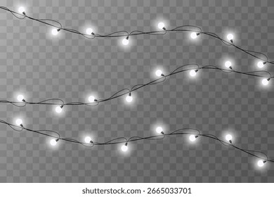 Luzes de sequência de caracteres brancos com lâmpadas no plano de fundo transparente