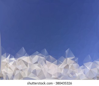 White strip of polygons on a blue background. Space for text.