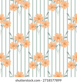 Bouquet de listras brancas sem costura padrão. Vertical stripe floral repetir, delicado bouquet azulejo. Telha de tecido listrado bouquet, design floral sem costura