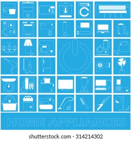 White stripe home appliances in blue square in vector style
