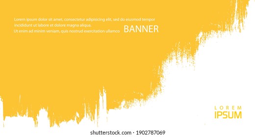 White stripe of paint on yellow background. Strip paint .Roller brushes with colors paint for text . Banner - Vector.